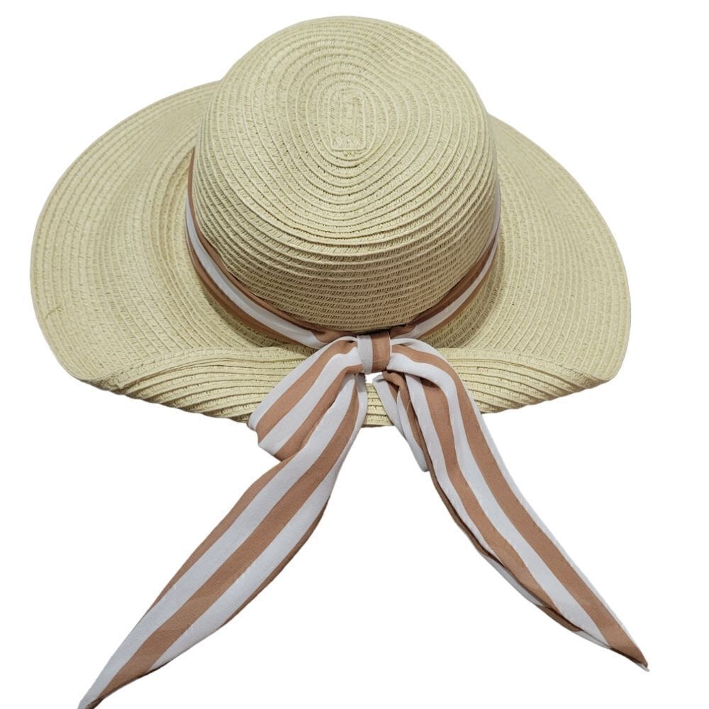 Large brim Paper Hat With Bow In Back - Picture 4 of 13